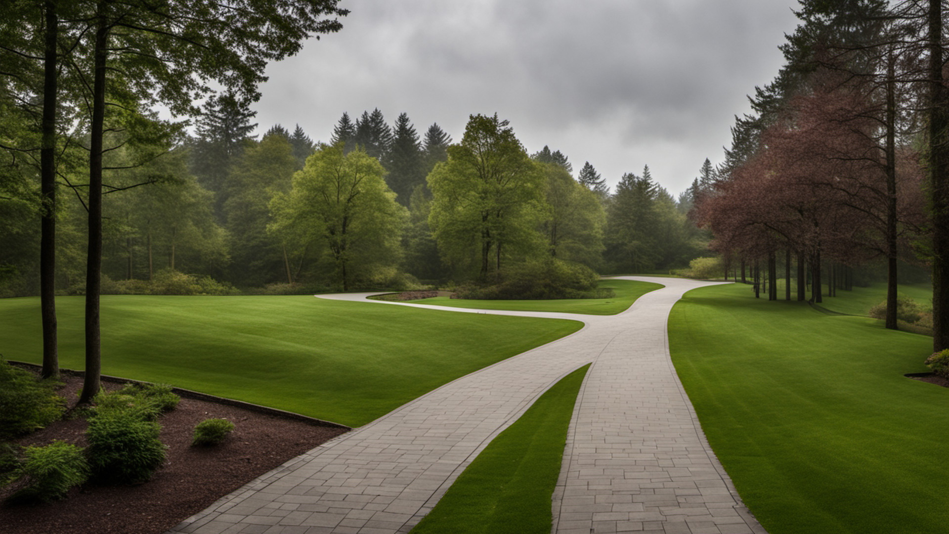 Generated paved greenway through woods