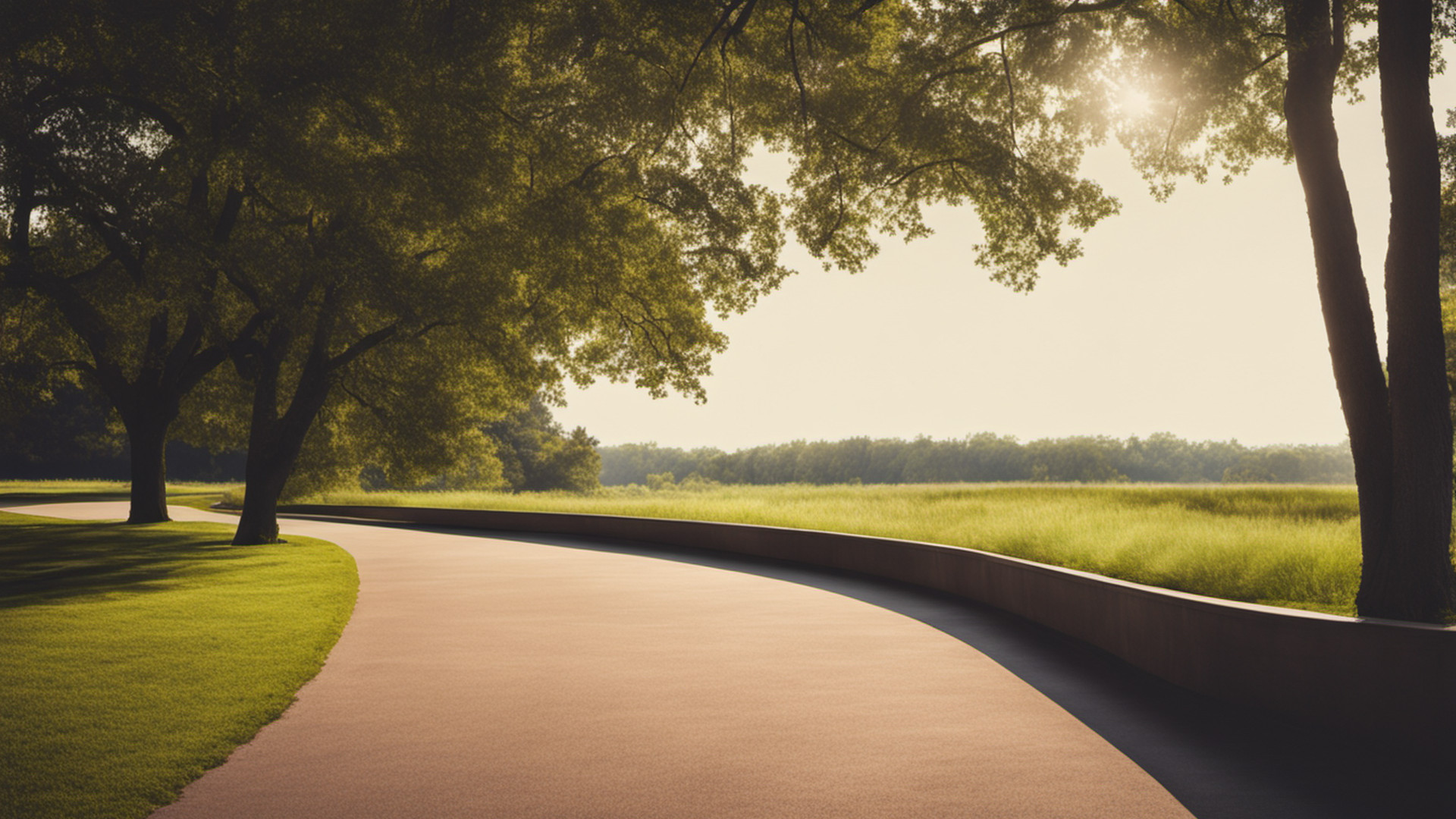 Generated empty paved greenway through trees