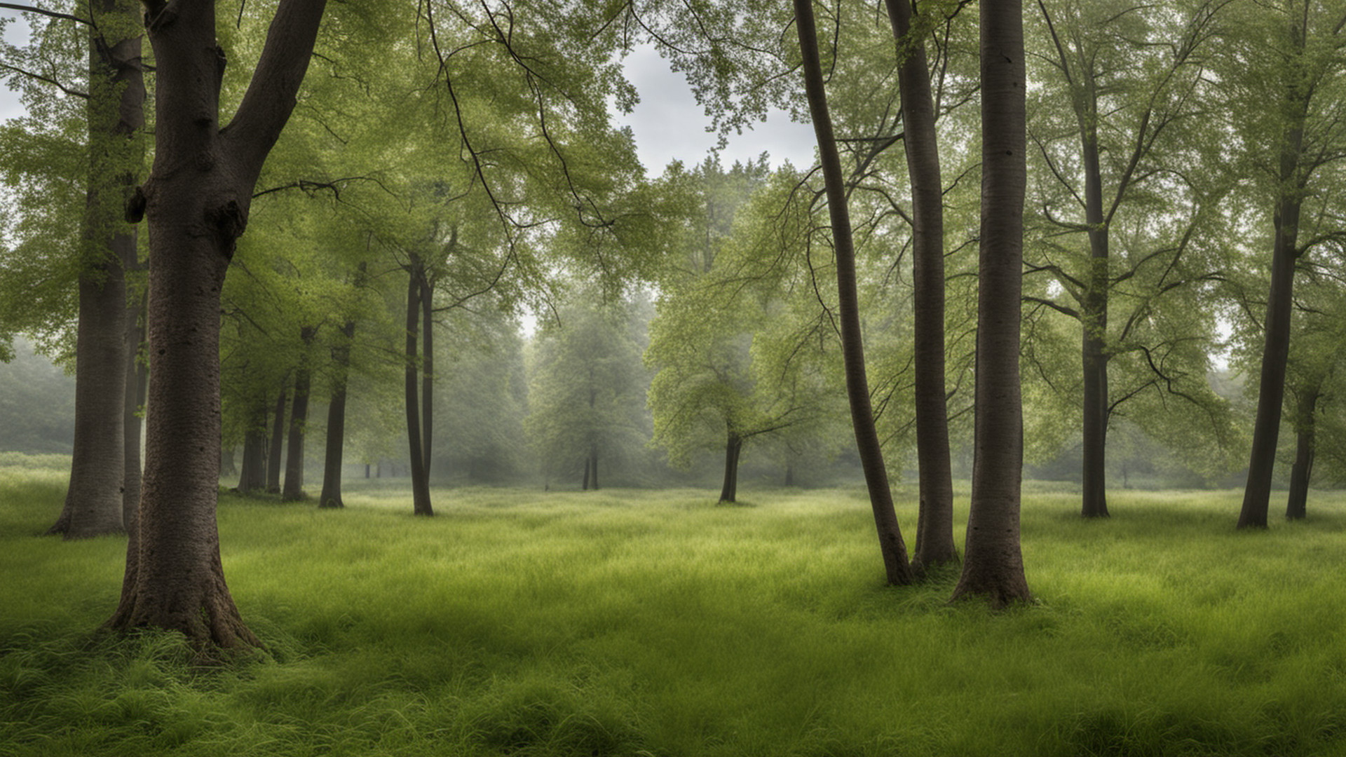 Generated woodland habitat meadow in a city park