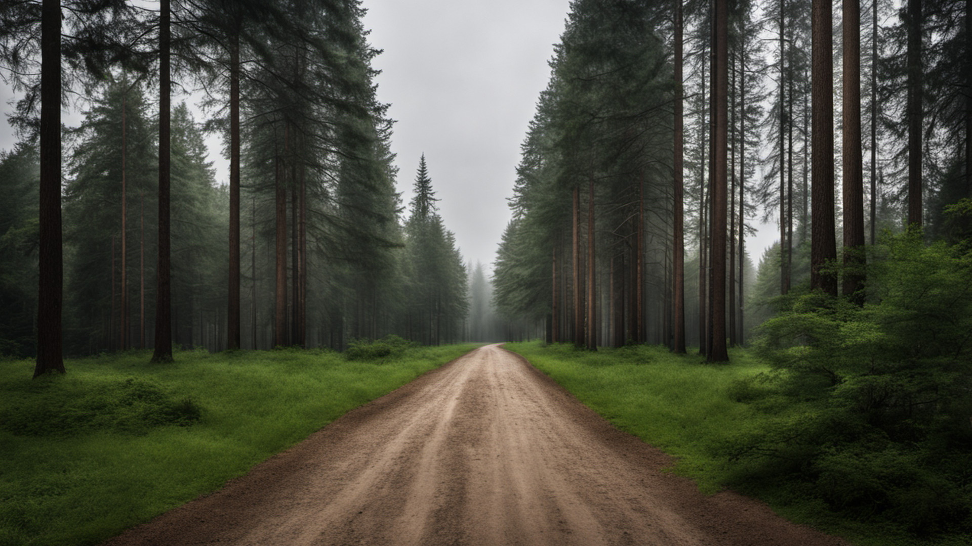 Generated mature city forest and empty path