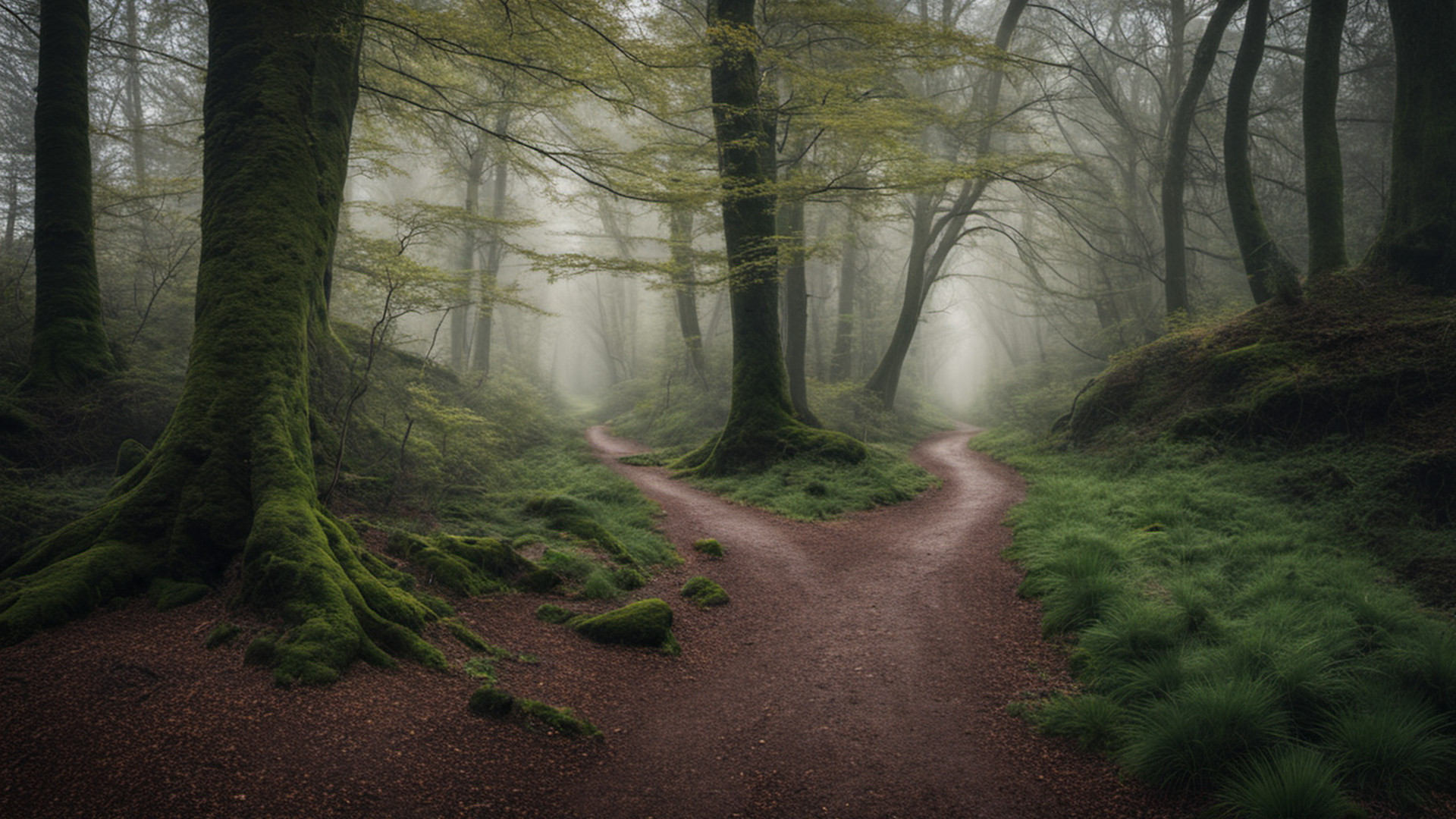 Generated long empty woodland trail