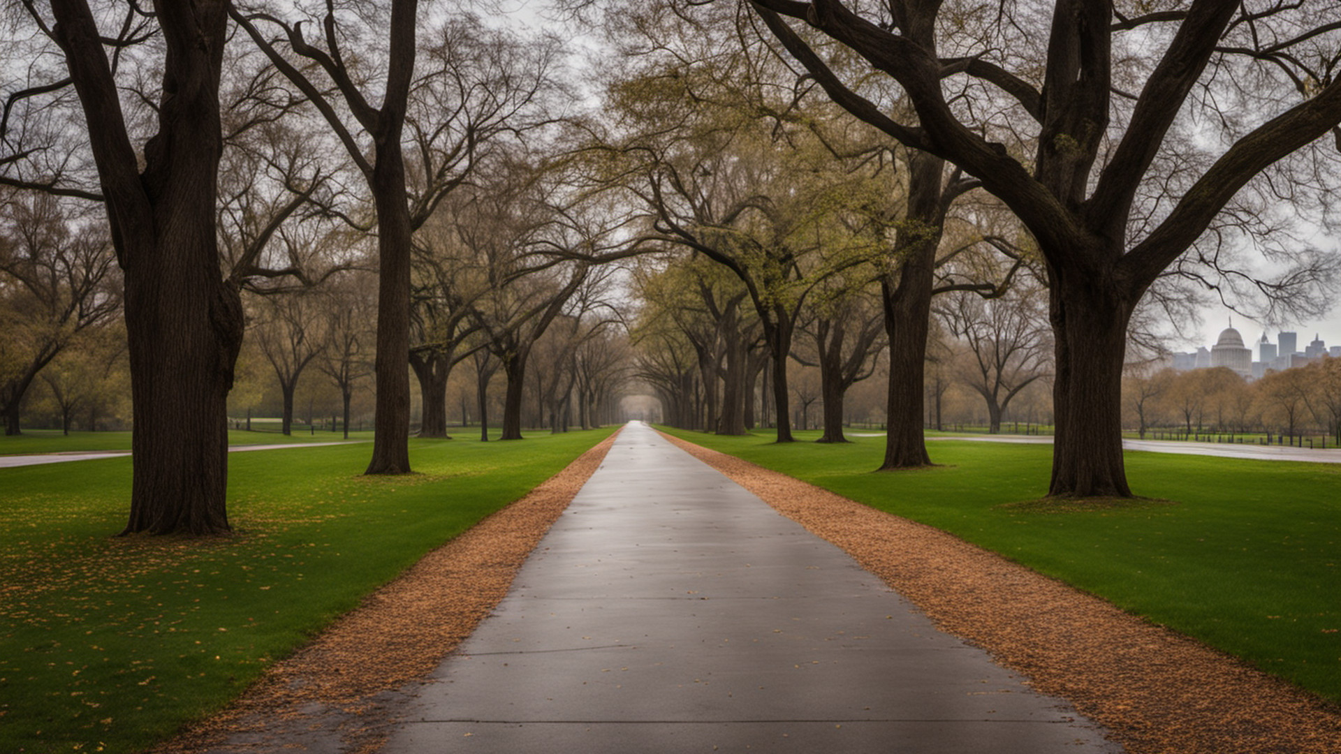 Generated tree-lined historic parkway and empty trail