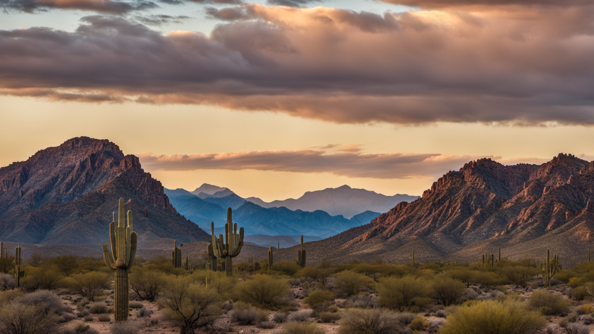 Generated desert mountain ranges and rocky slopes