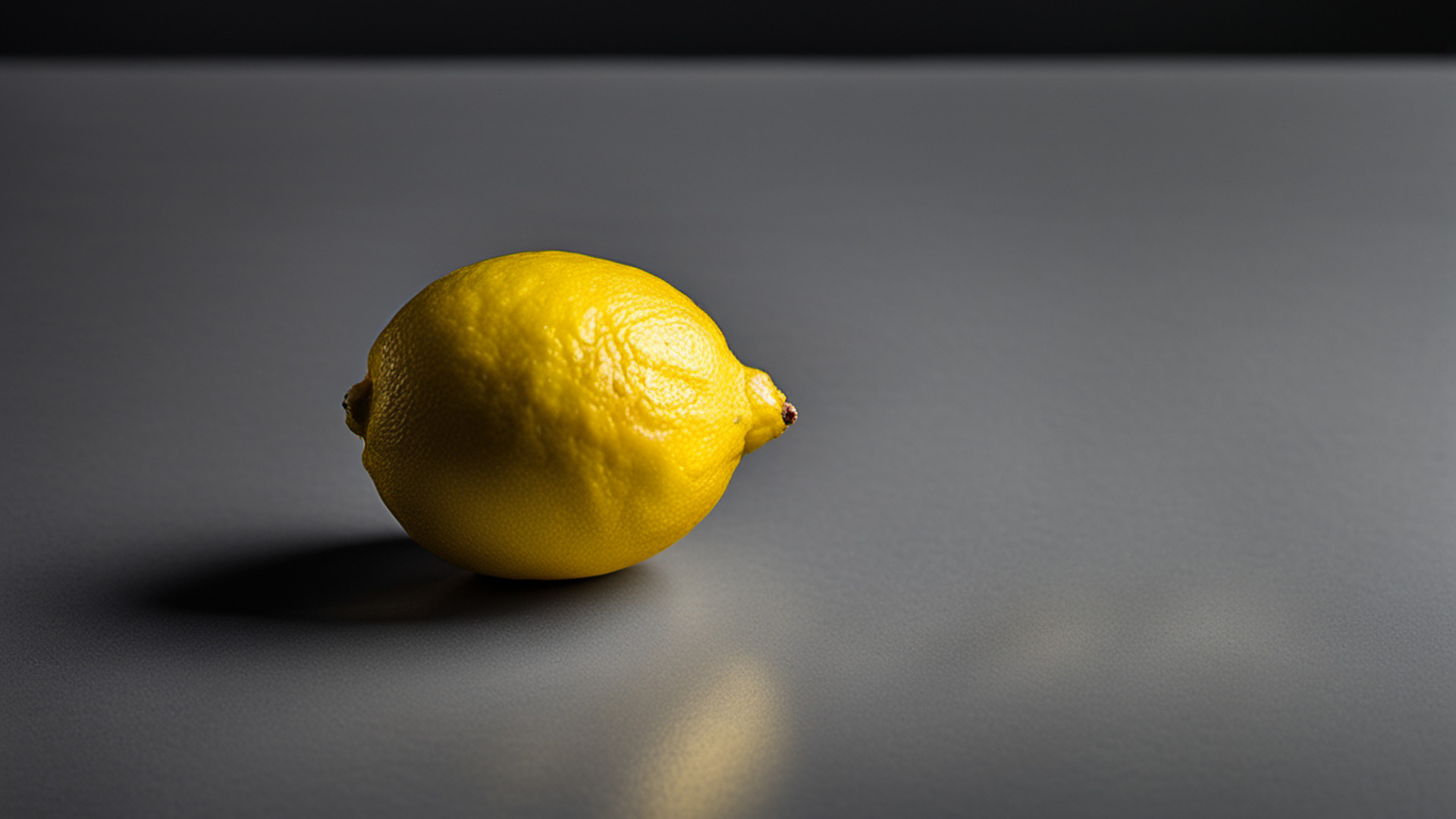 Generated single whole yellow lemon on a gray tabletop