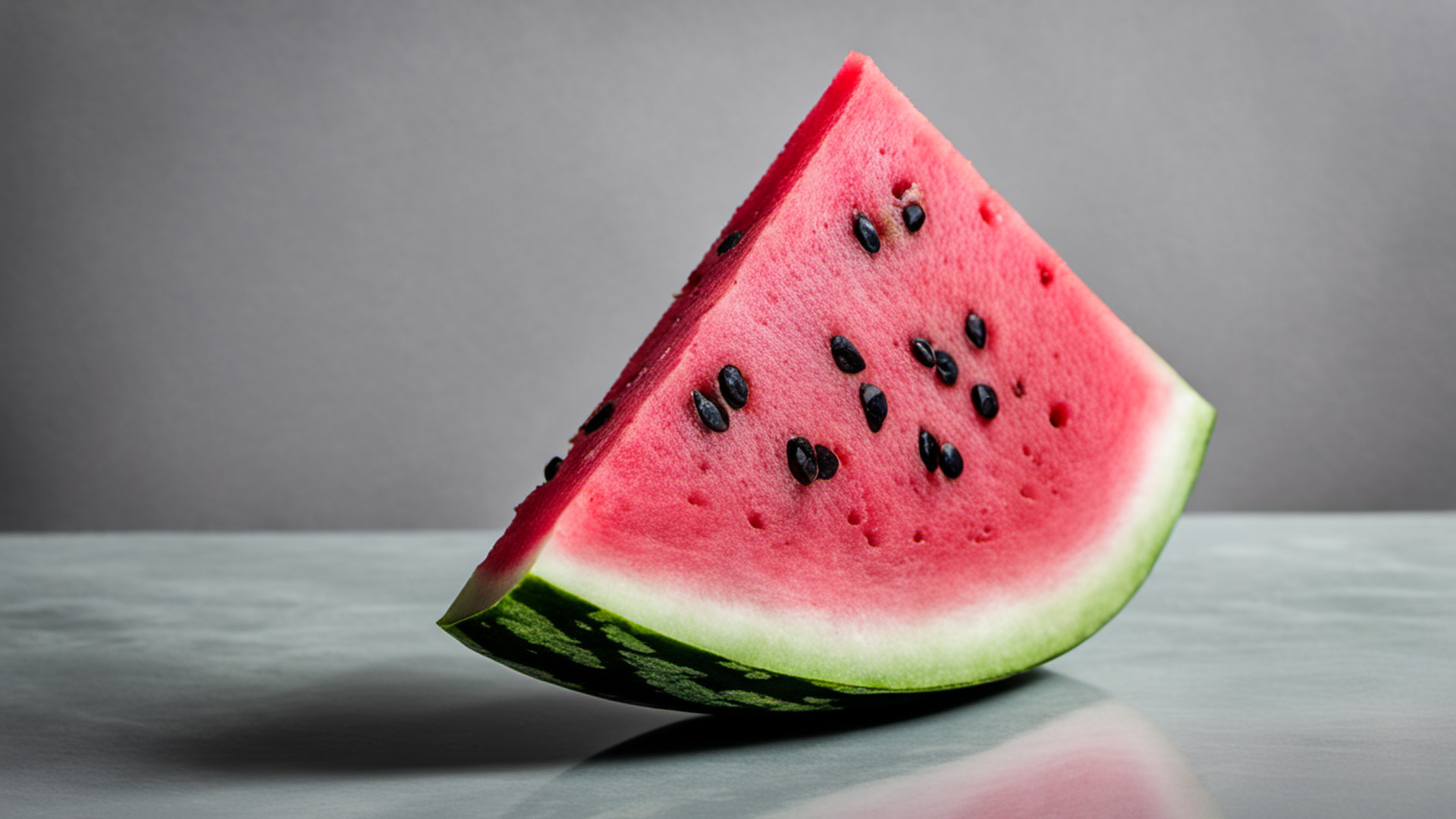 Generated triangular red watermelon wedge with a thick green rind