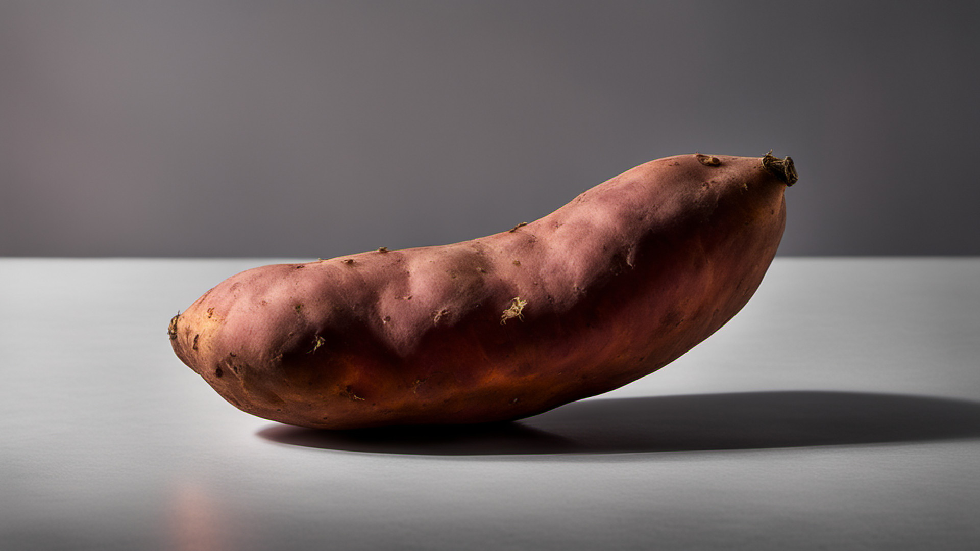 Generated single whole sweet potato on a gray tabletop