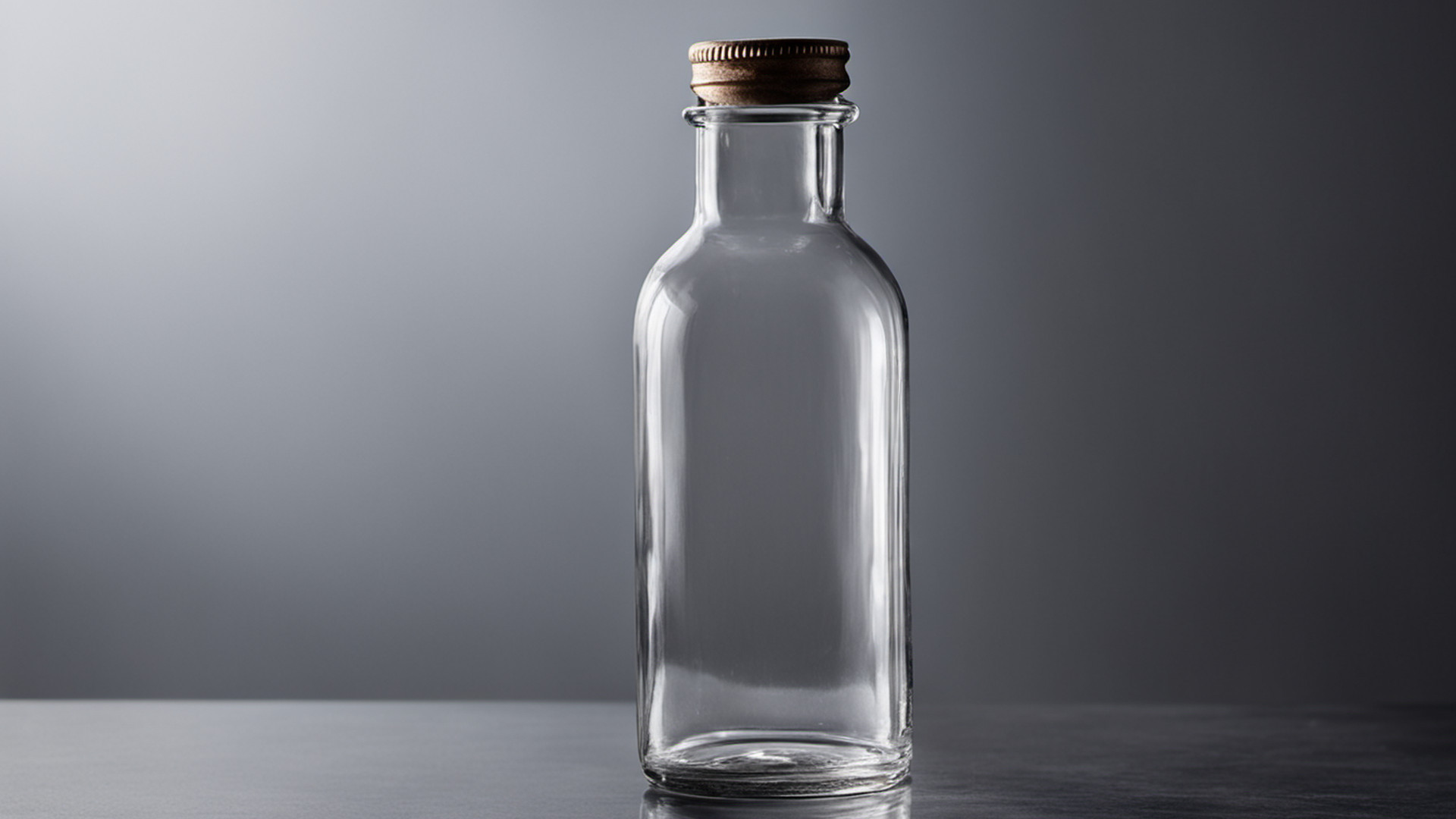 Generated one empty unlabeled clear glass bottle