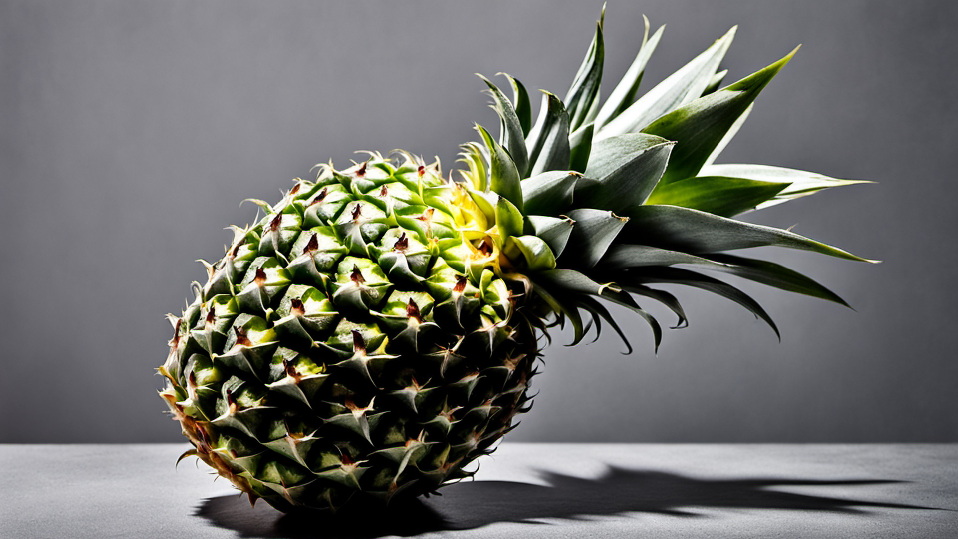Generated single whole pineapple on a gray tabletop