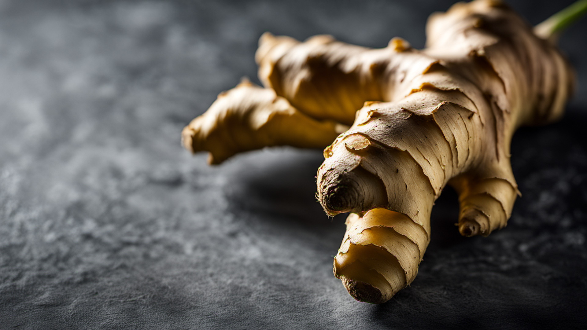Generated ginger root on a gray tabletop