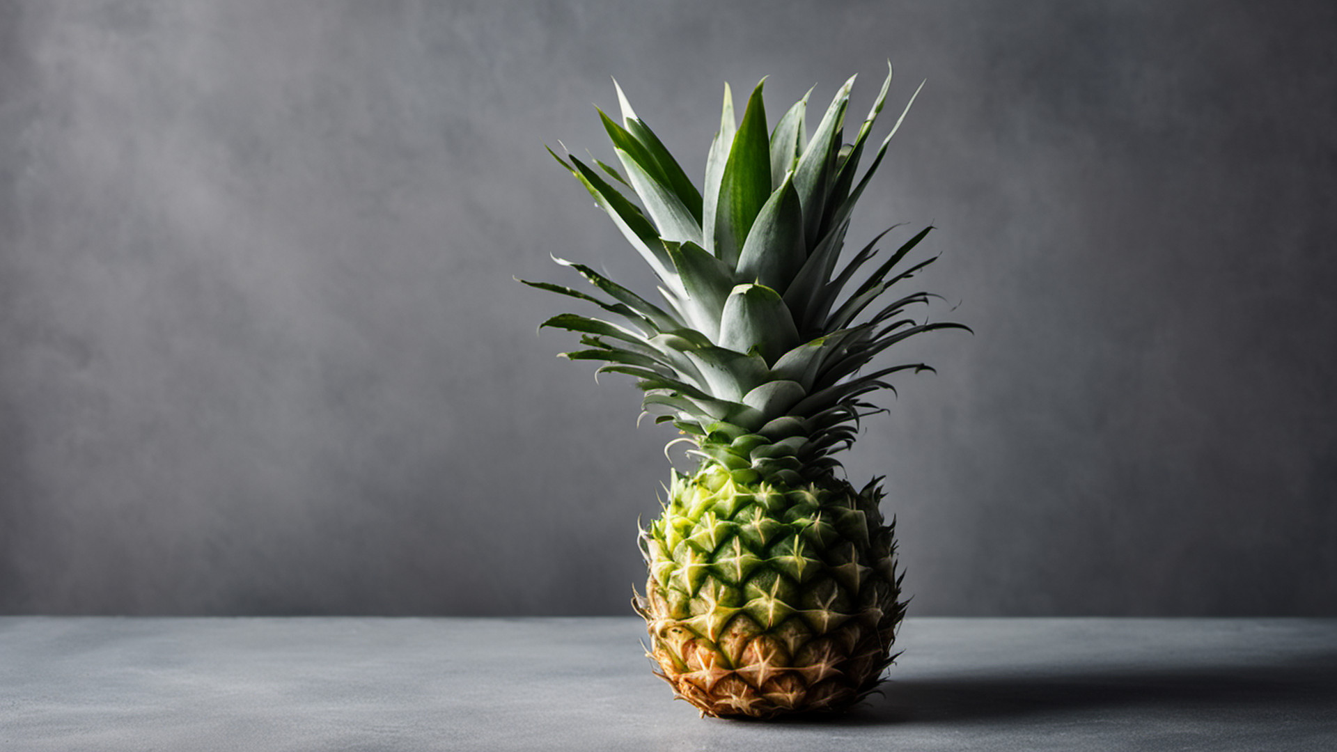 Generated single whole ripe pineapple on a gray tabletop