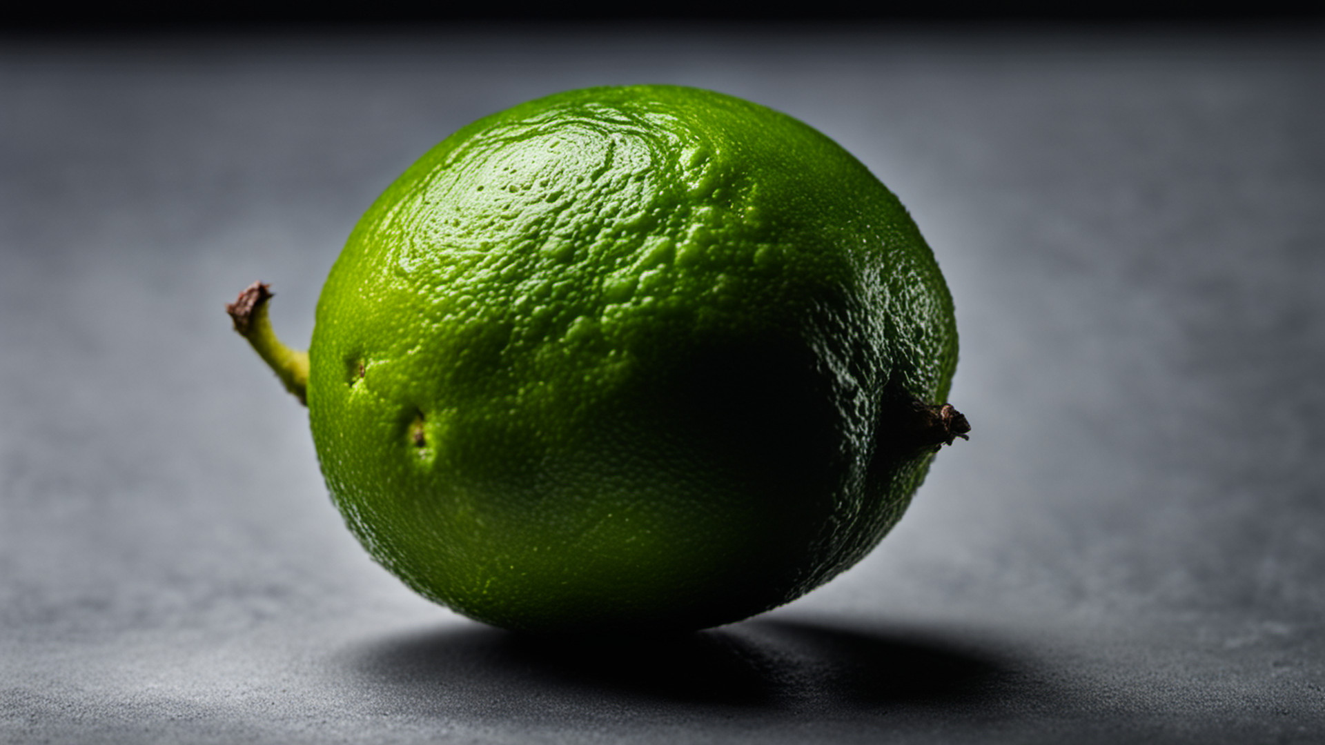 Generated single whole lime on a gray tabletop