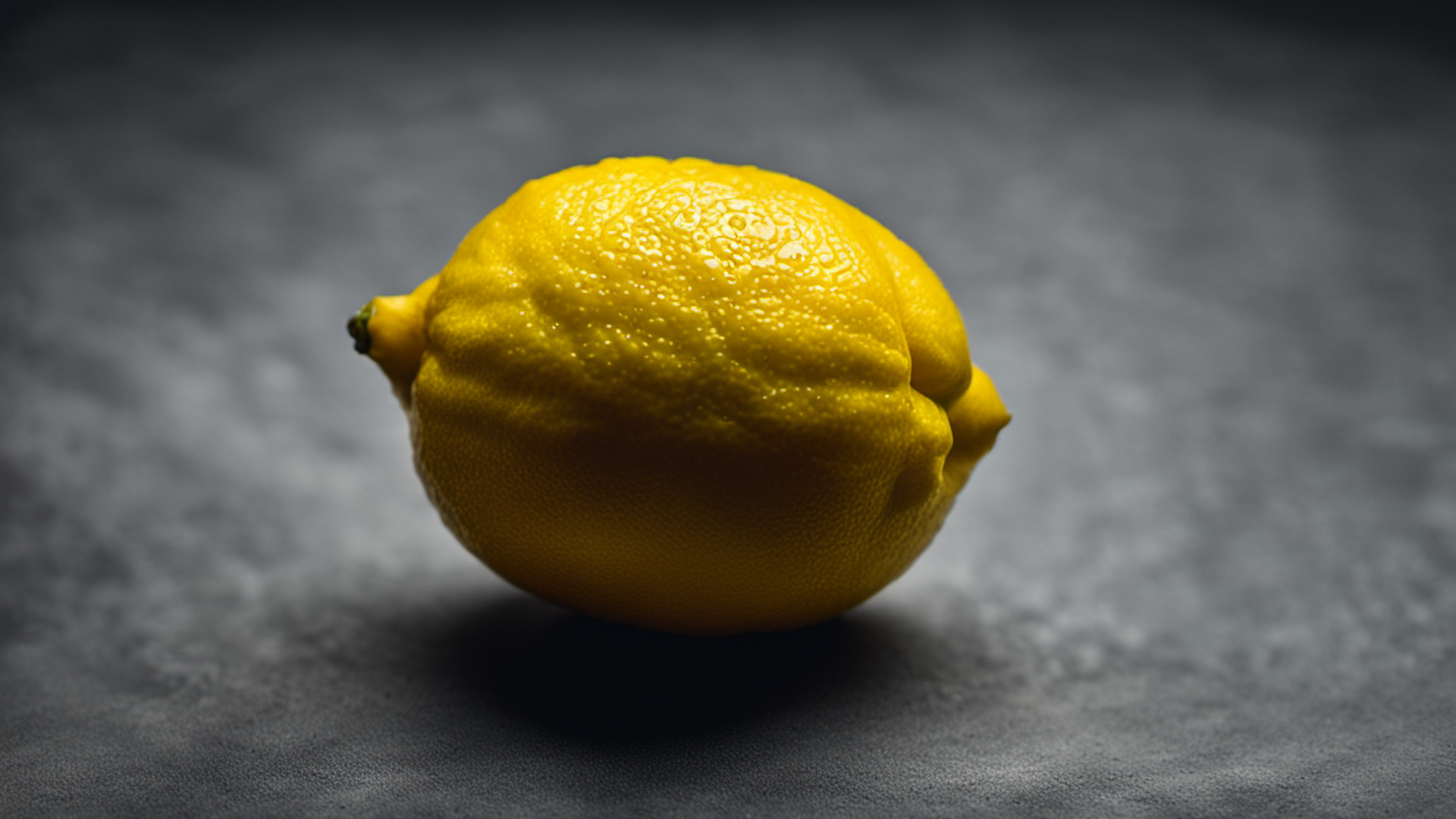 Generated single whole yellow lemon on a gray tabletop