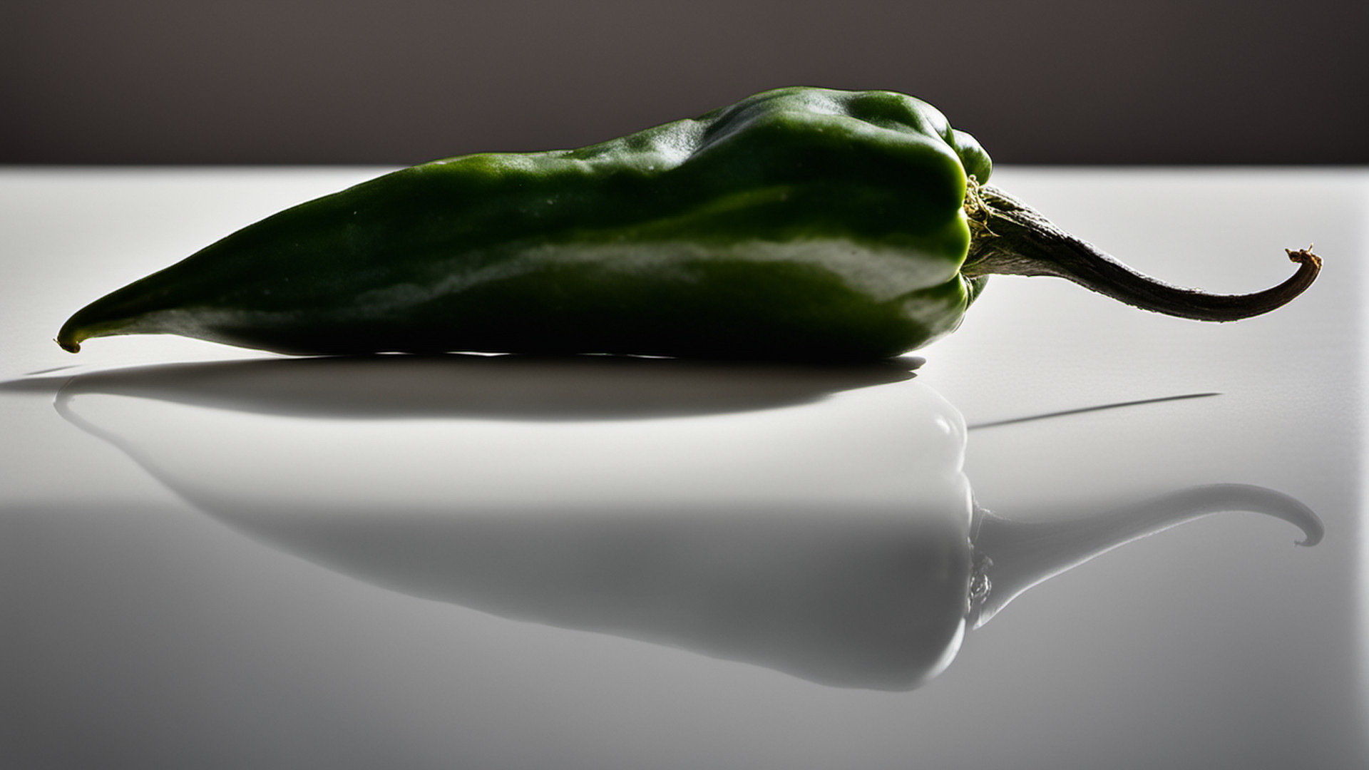 Generated single green poblano pepper on a gray tabletop