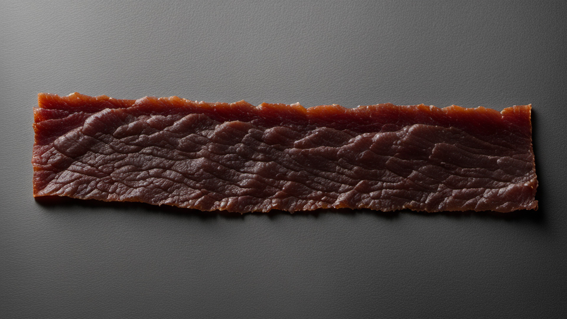 Generated single flat strip of beef jerky representing a published Jabari beef-jerky preparation; not a real product or premises photo