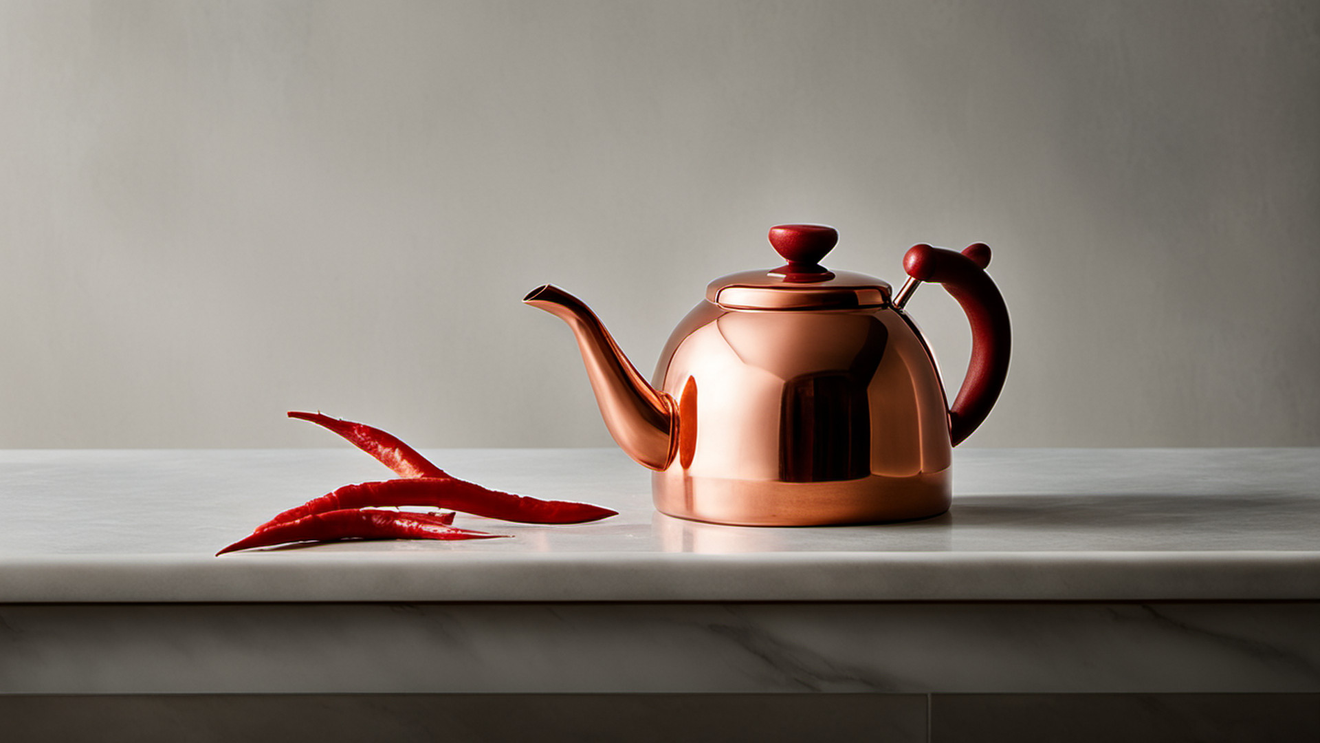 Generated copper confection kettle beside a cayenne pepper