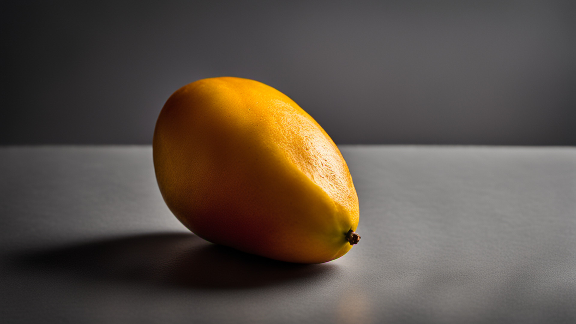 Generated single whole mango on a gray tabletop