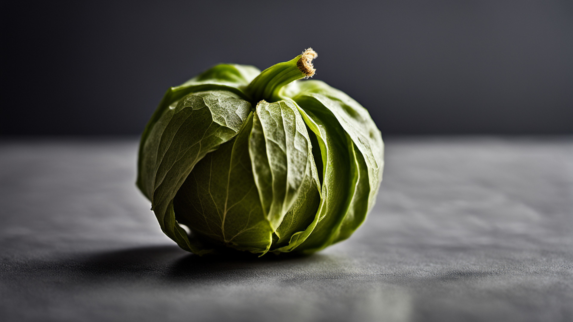 Generated single green tomatillo in a closed papery husk