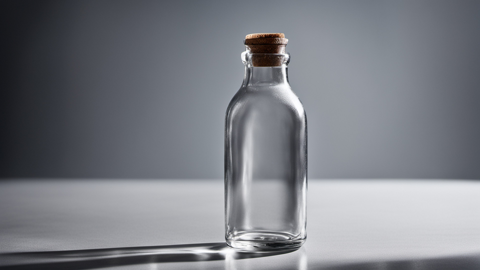 Generated one empty unlabeled clear glass bottle