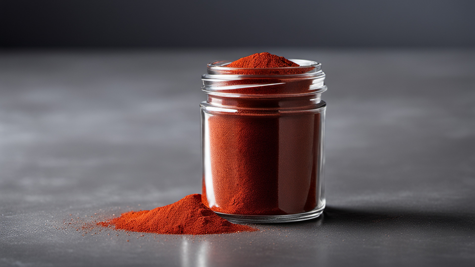 Generated small glass jar of ground red spice powder