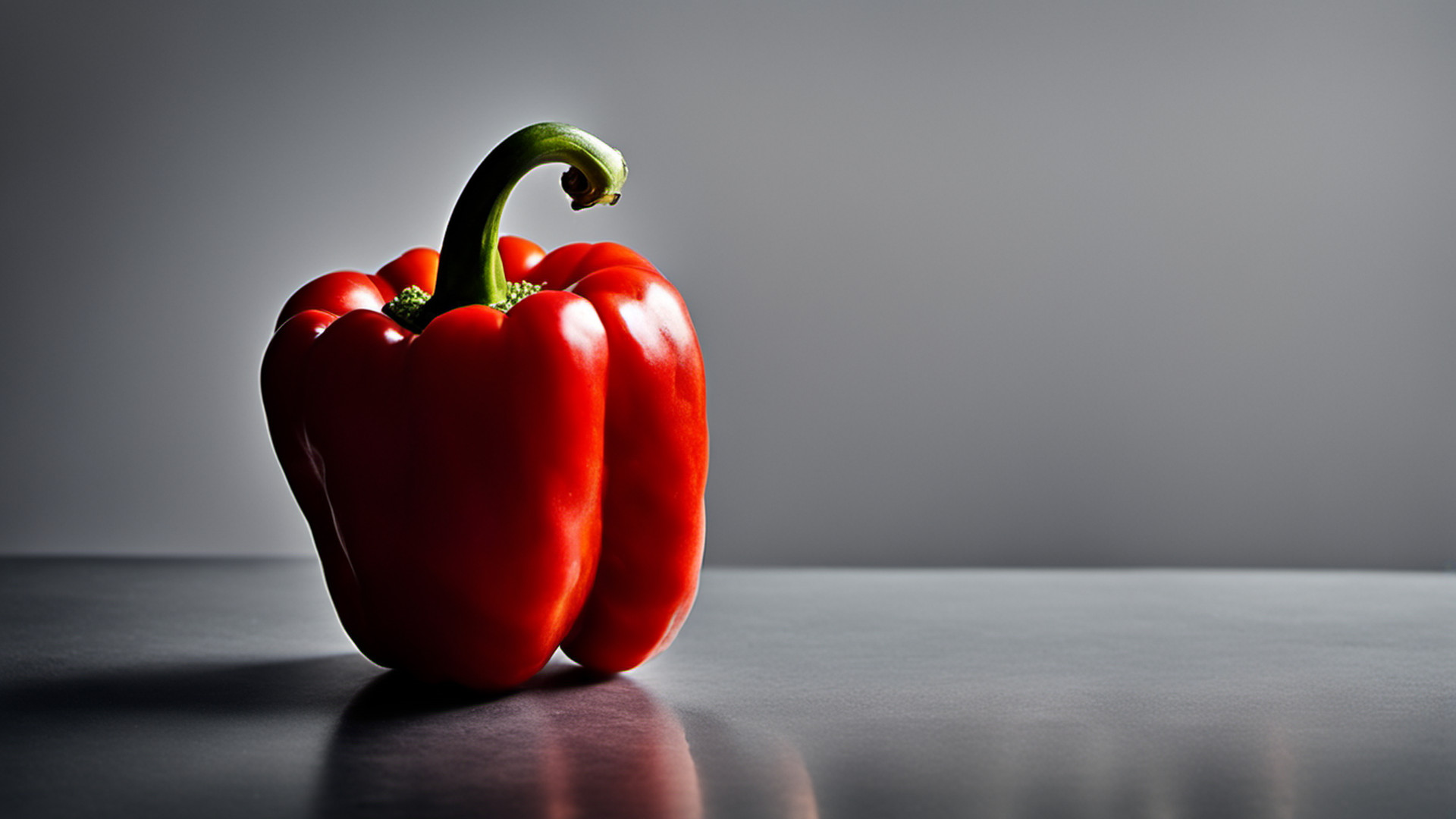 Generated single whole red bell pepper on a gray tabletop